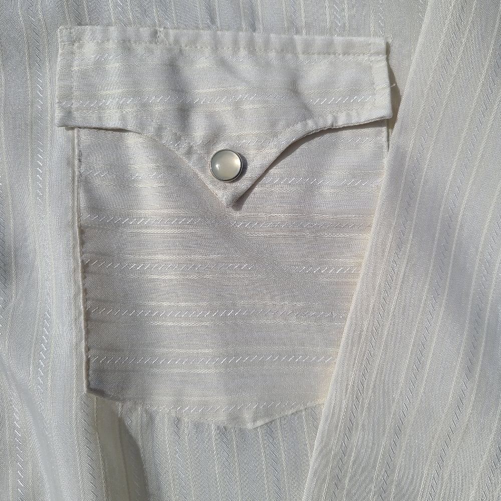 H Bar C Ranchwear Ivory Permanent Press Long Tail Pearl Snap Button Down Shirt - Picture 3 of 10
